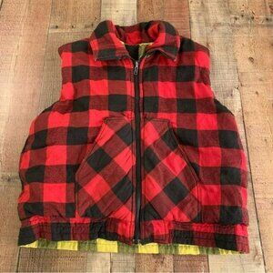 Vintage Hugo Valentino red black yellow black plaid reversible full zip vest -L